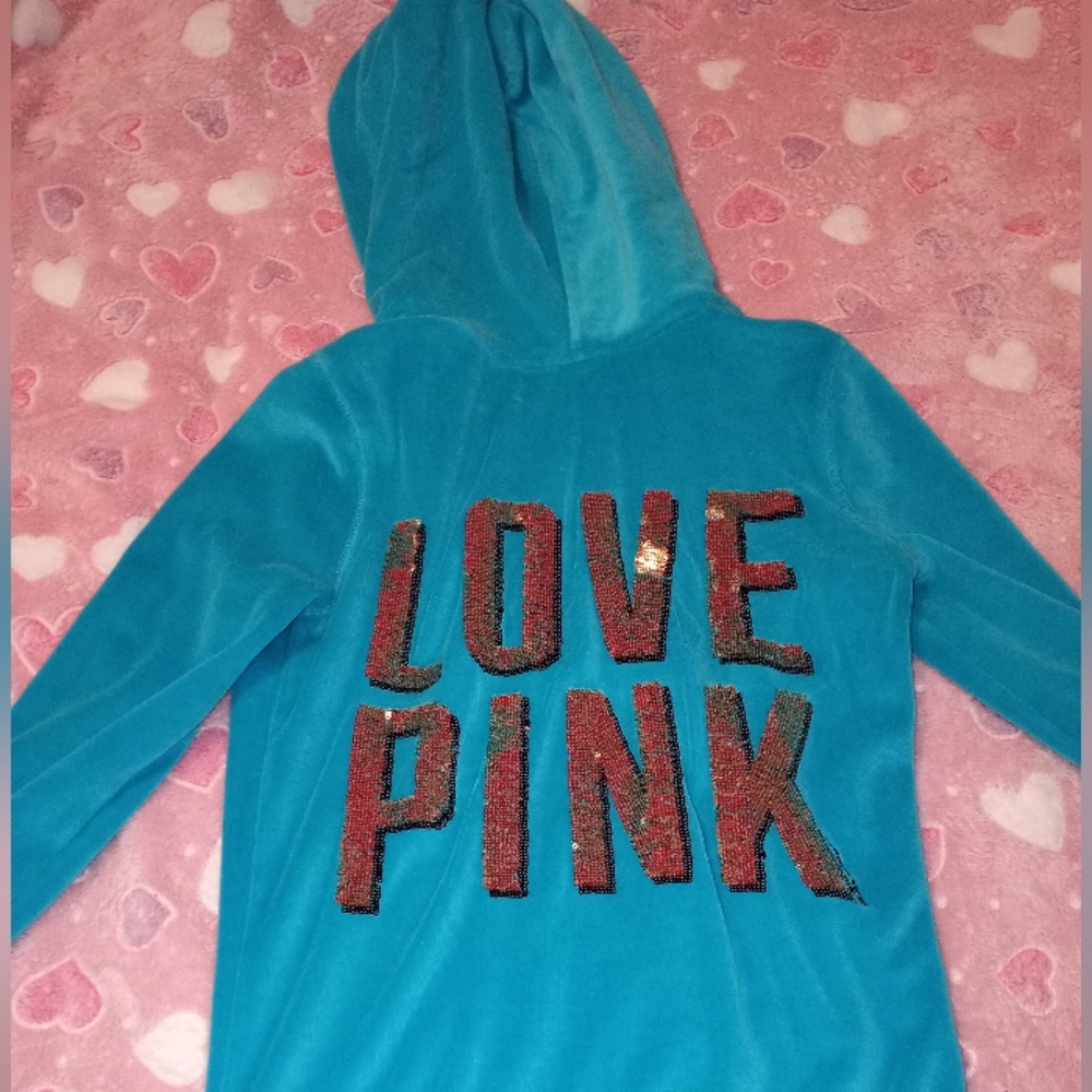 Victoria's Secret pink bling limited edition Y2K hoodie blue size XS very cute!